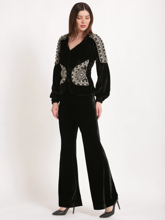 Obsidian Velvet Emb Blazer Set