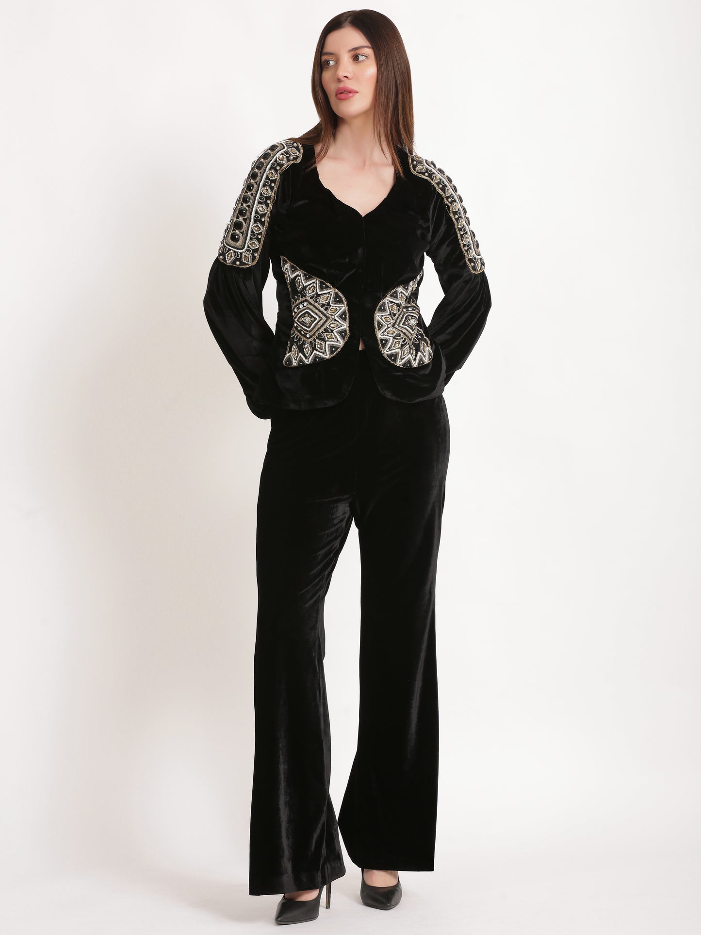 Obsidian Velvet Emb Blazer Set